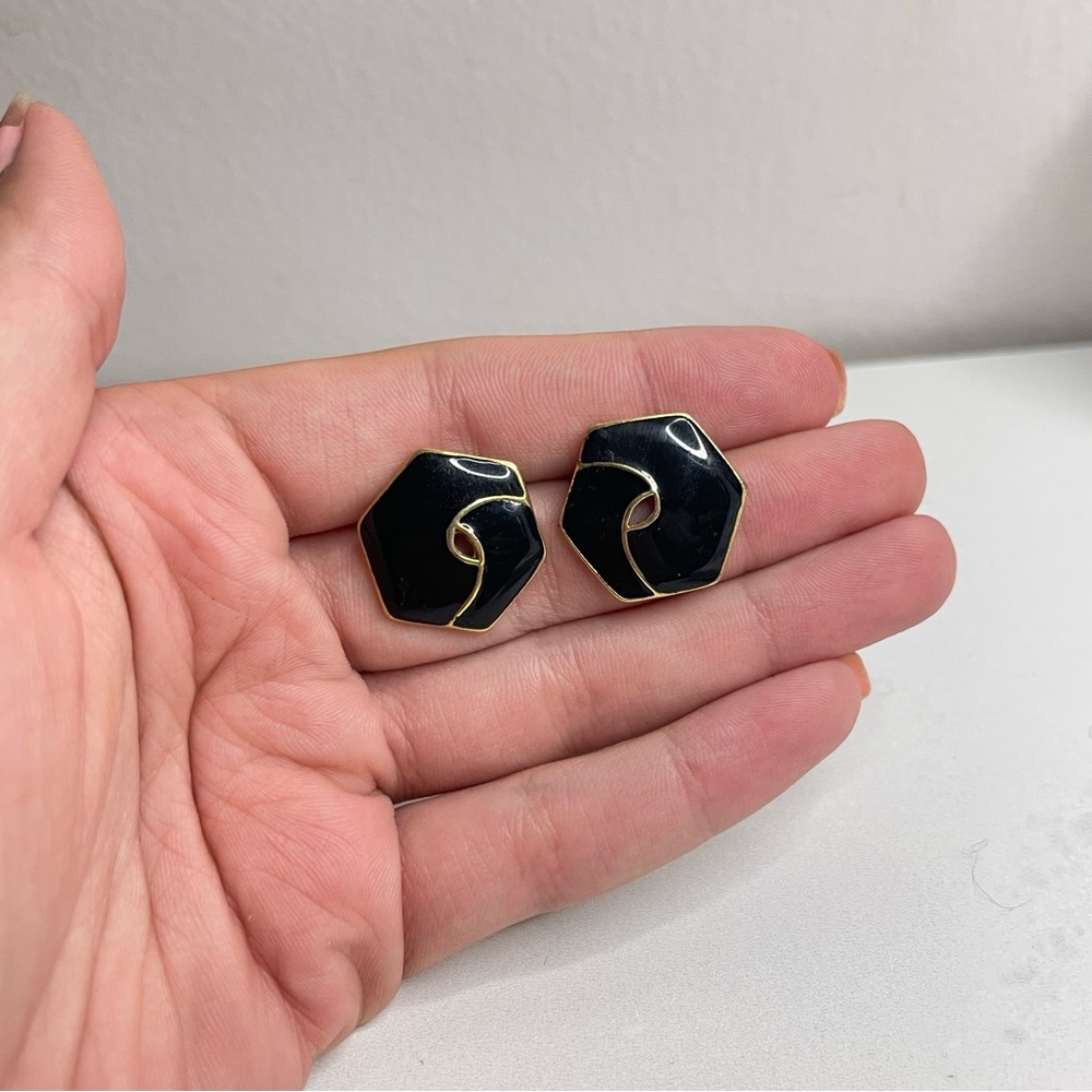 Vintage enamel 80s navy Earrings Navy & Gold Hexagon
